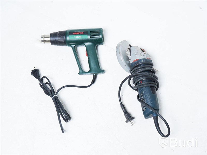 Vinkelslip och Varmluftspistol - Bosch GWS 19-125 CI och Verto 51G519, OBS! Handtag till vinkelslip saknas.