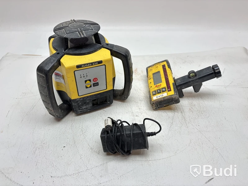 Rotationslaser och lasermottagare Leica, samt stativ och 2 st. laserstänger, olika märken