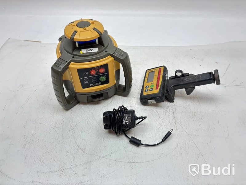 Rotationslaser Topcon, samt lasermottagare, stativ och laserstång, olika märken