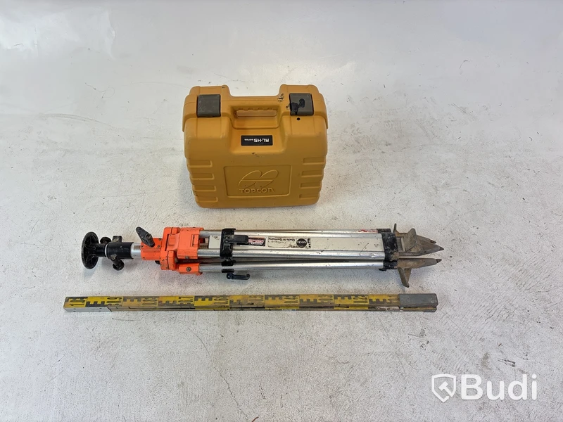 Rotationslaser Topcon, samt lasermottagare, stativ och laserstång, olika märken