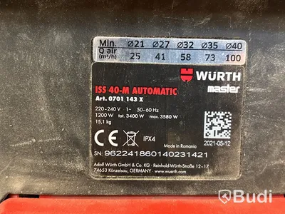 Grovdammsugare Wurth, ISS 40M Automatic
