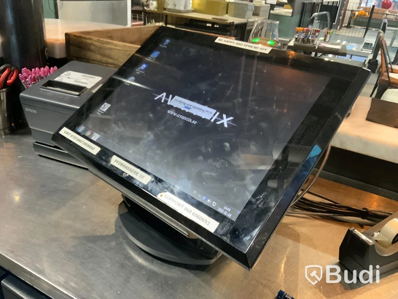 Kassasystem med touchskärm, dubbla skärmar, streckkodsläsare och Epson kvittoskrivare Senor