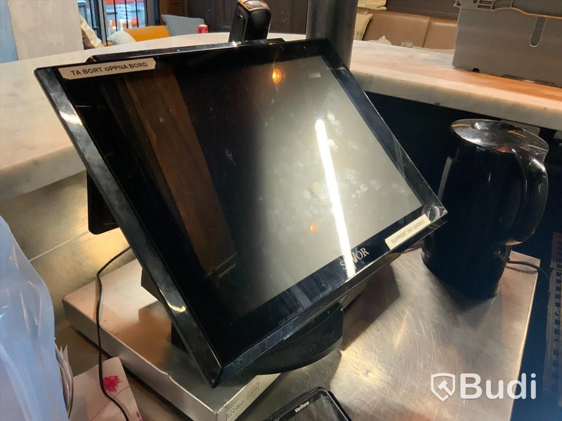 Kassasystem med touchskärm, dubbla skärmar, streckkodsläsare och Epson kvittoskrivare Senor