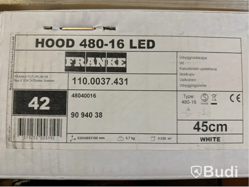 SPISKÅPA FRANKE, HOOD 480-16 LED, 45 CM VIT