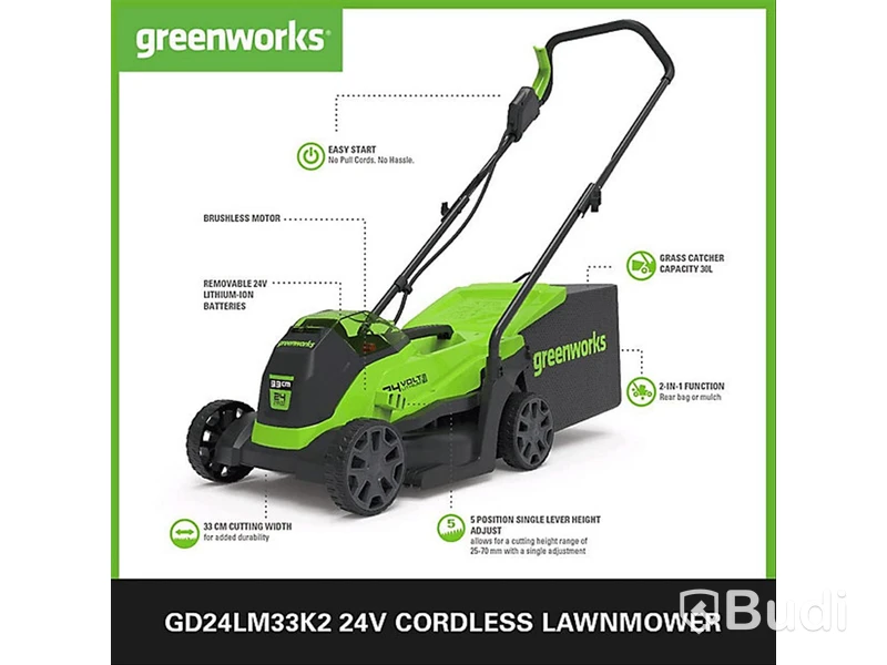 GREENWORKS GD24LM33K2 Gräsklippare med batteri och laddare