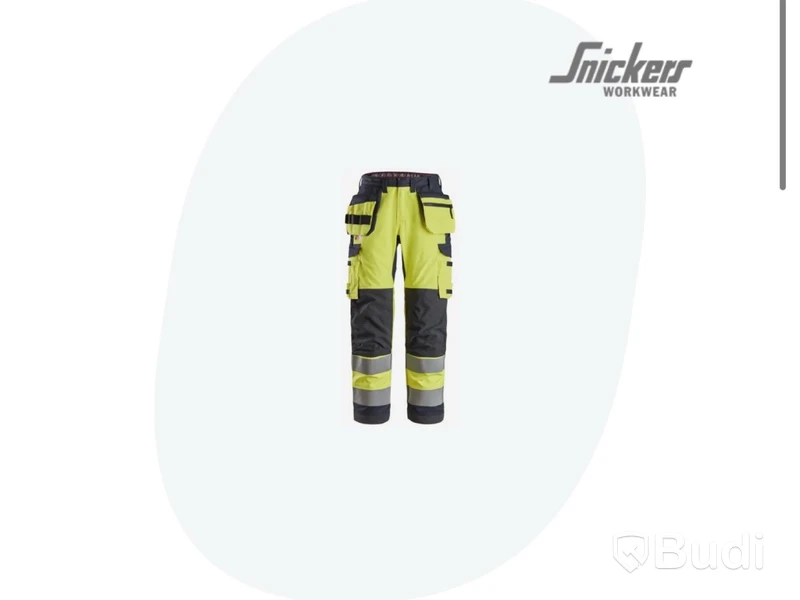(NEW) SNICKERS WORKWEAR PROTECWORK HI-VIS WORK TROUSERS, YELLOW/NAVY BLUE, WITH HOLSTER POCKETS, SIZE 152