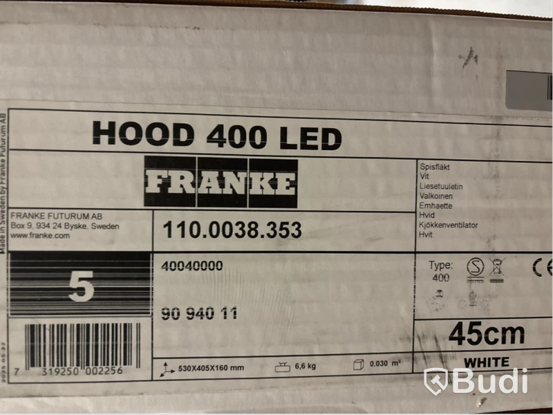 SPISFLÄKT FRANKE, HOOD 400 LED, 45 CM, VIT,