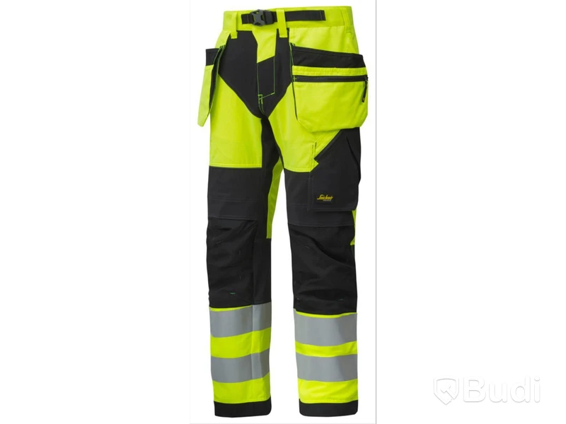 (NEW) SNICKERS WORK TROUSERS, 6932 YELLOW/BLACK, HI-VIS CLASS 2, FW HF, SIZE 88