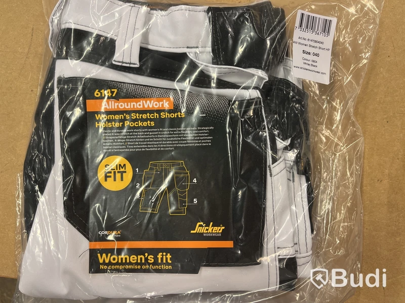 6147 AllroundWork Snickers Workwear Shorts stretch, dam, vit/svart, Size 40