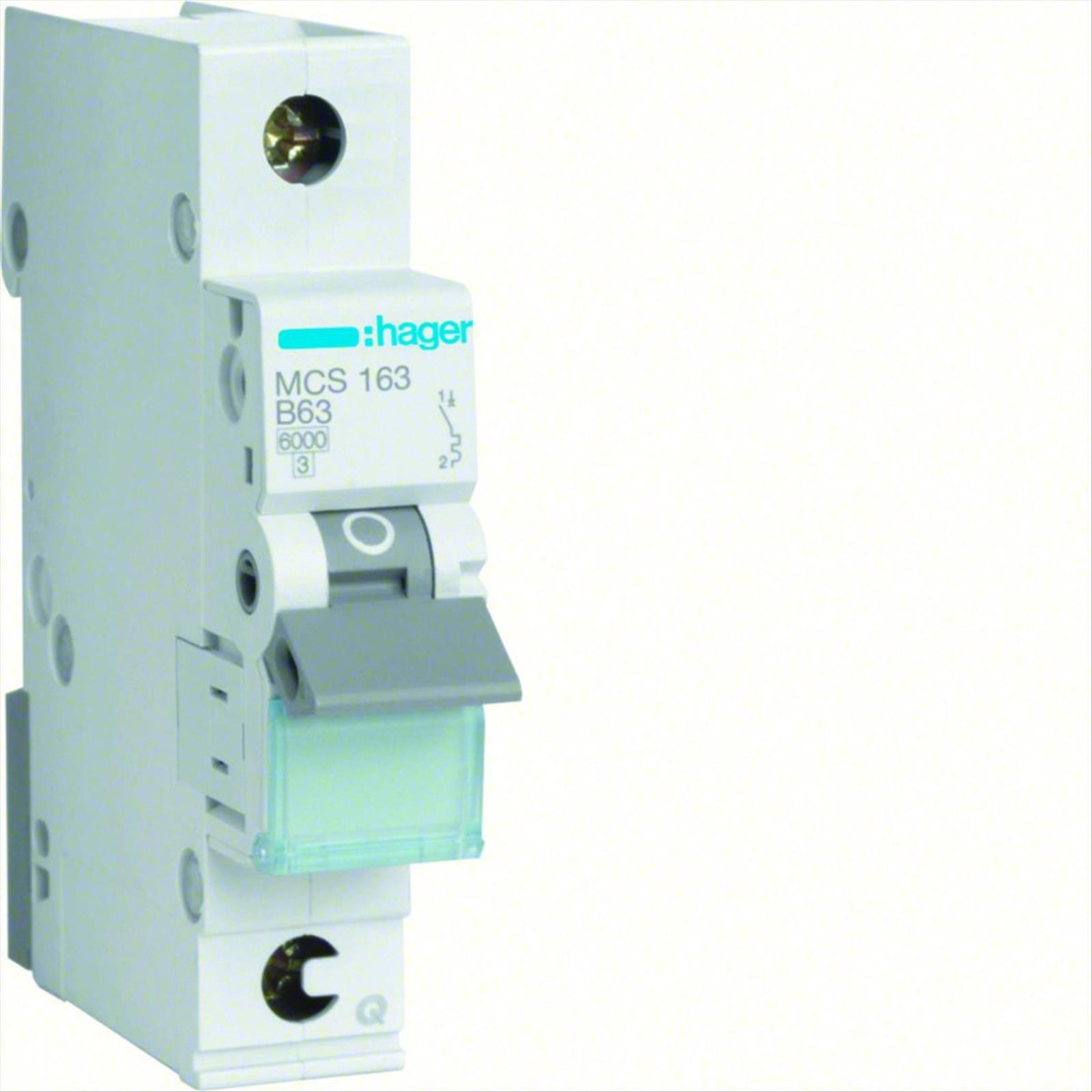(NEW) 6 pcs. MINIATURE CIRCUIT BREAKERS, C-CURVE, 6KA 63A 1P, MCS163 QUICK CONNECT