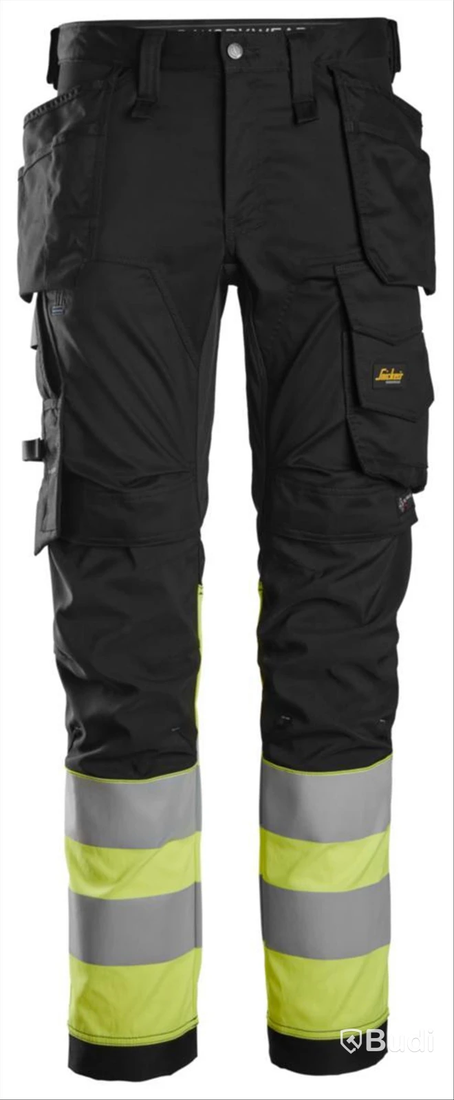 (NEW) SNICKERS 6234 WAIST TROUSERS, BLACK/YELLOW HI-VIS HF CLASS 1, SIZE 62