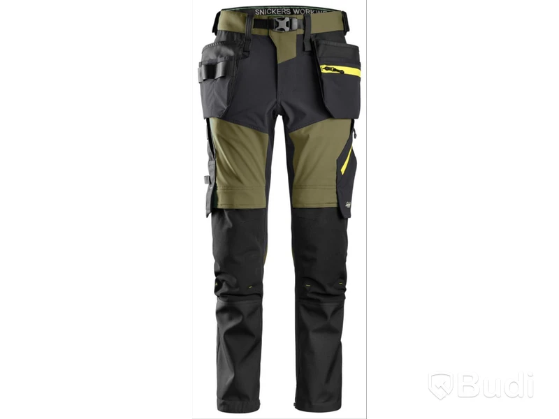 (NEW) SNICKERS SOFTSHELL TROUSERS, GREEN/GREY, SIZE 56