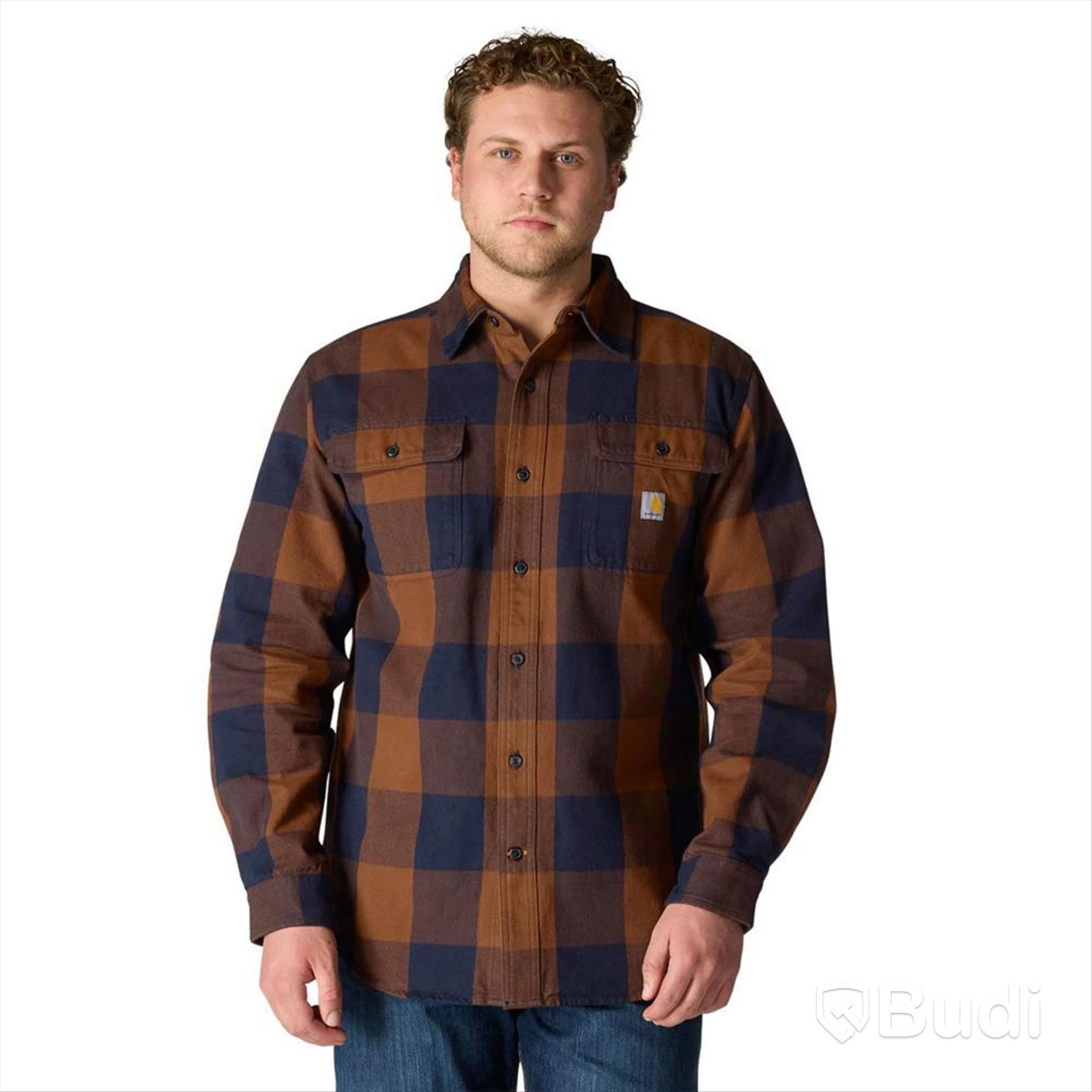 (NEW) CARHARTT LONG-SLEEVED FLANNEL SHIRT, LONG SLEEVE LOOSE FIT FLANNEL PLAID SHIRT, SIZE 2XL