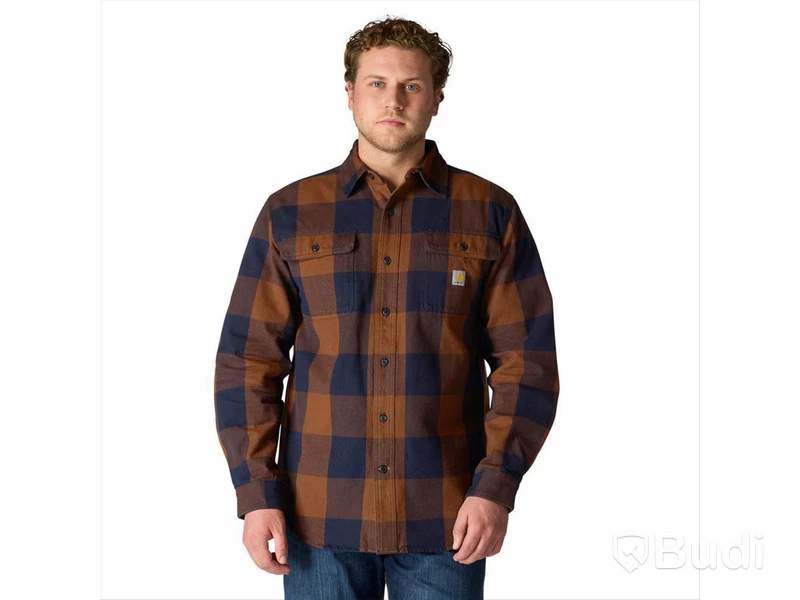 (NEW) CARHARTT LONG-SLEEVED FLANNEL SHIRT, LONG SLEEVE LOOSE FIT FLANNEL PLAID SHIRT, SIZE 2XL