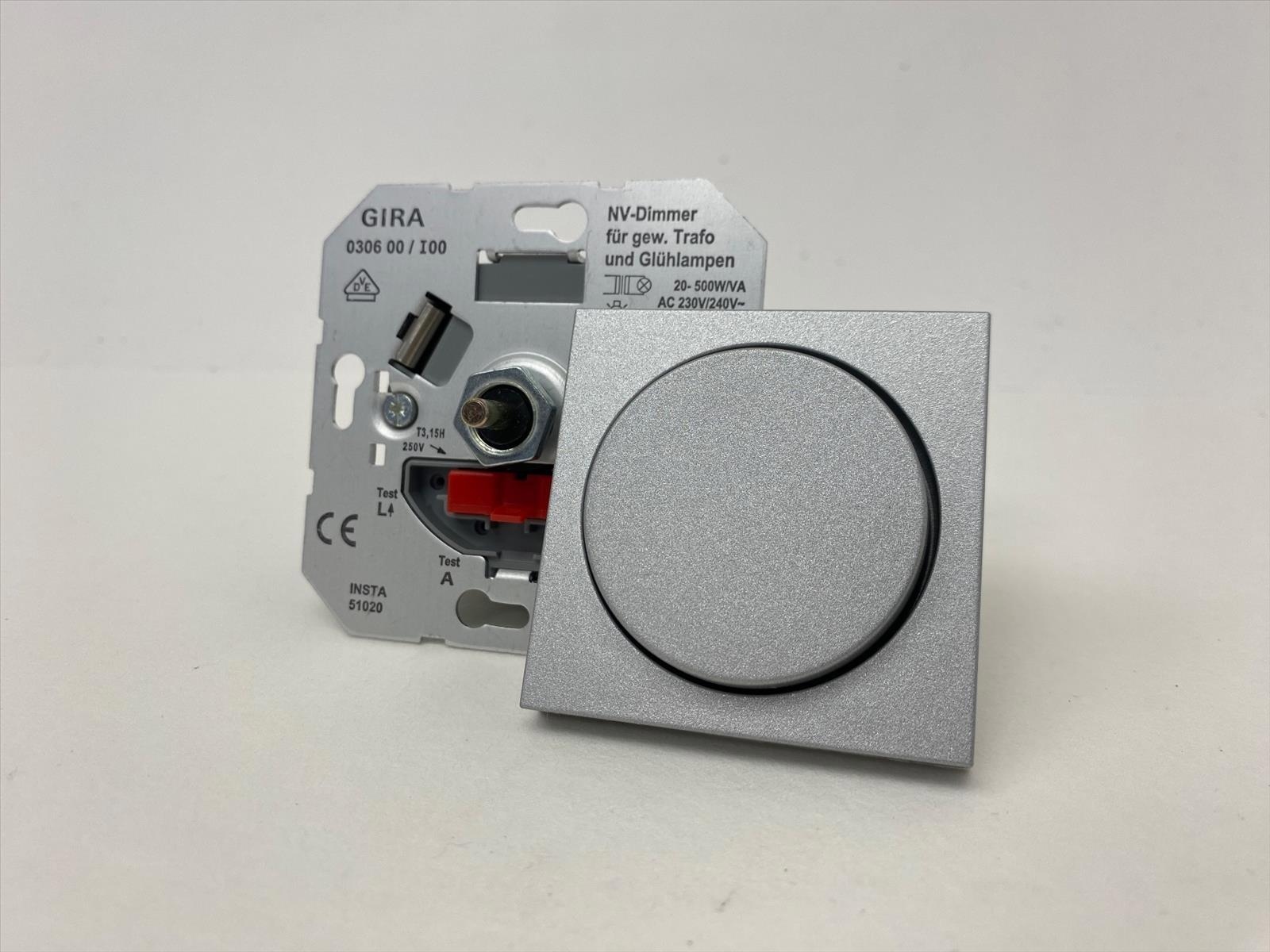 10 st. Lågvoltsdimmer med täckplatta Gira, System 55, aluminium, 20-500W