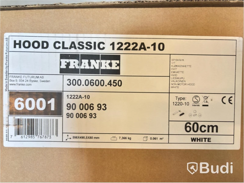 SPISKÅPA FRANKE, CLASSIC 60 VIT, 1222A-10 STOR VOLYMDEL