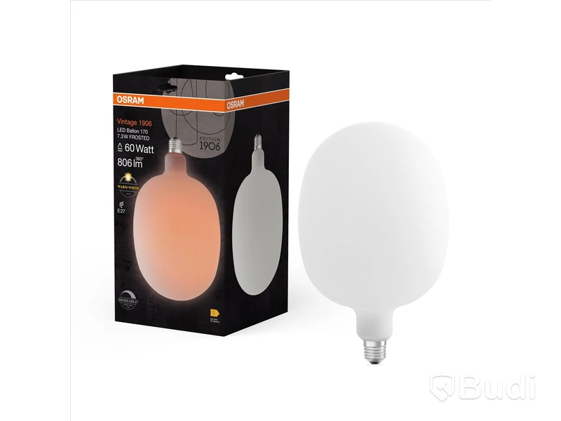 (NEW) 2 PCS. OSRAM LED LAMP, VINTAGE 1906, BALLOON LED LAMP, FROSTED, 7.3W, E27, WARM WHITE
