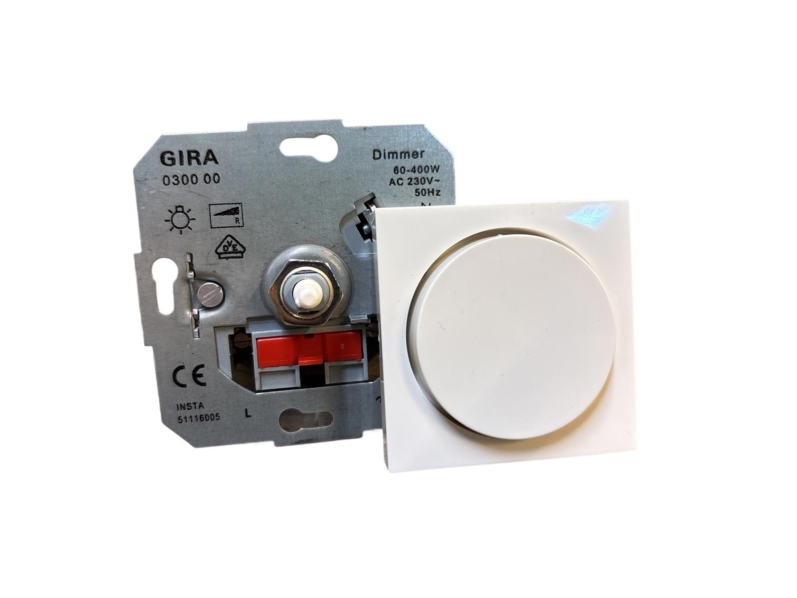 9 ST. GLÖDLAMPSDIMMER MED TÄCKPLATTA GIRA, SYSTEM 55, KRITVIT, 60-400W