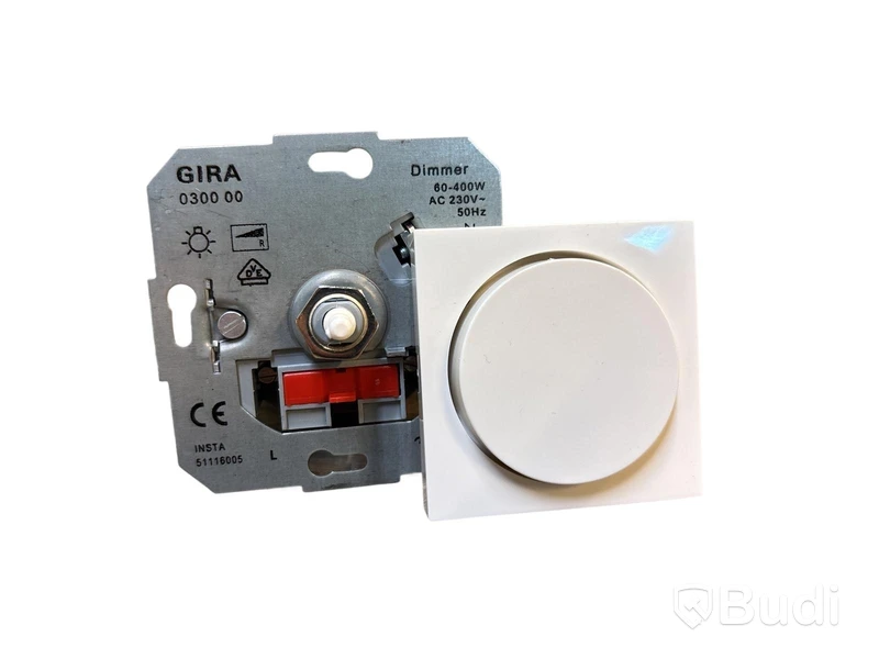 9 ST. GLÖDLAMPSDIMMER MED TÄCKPLATTA GIRA, SYSTEM 55, KRITVIT, 60-400W