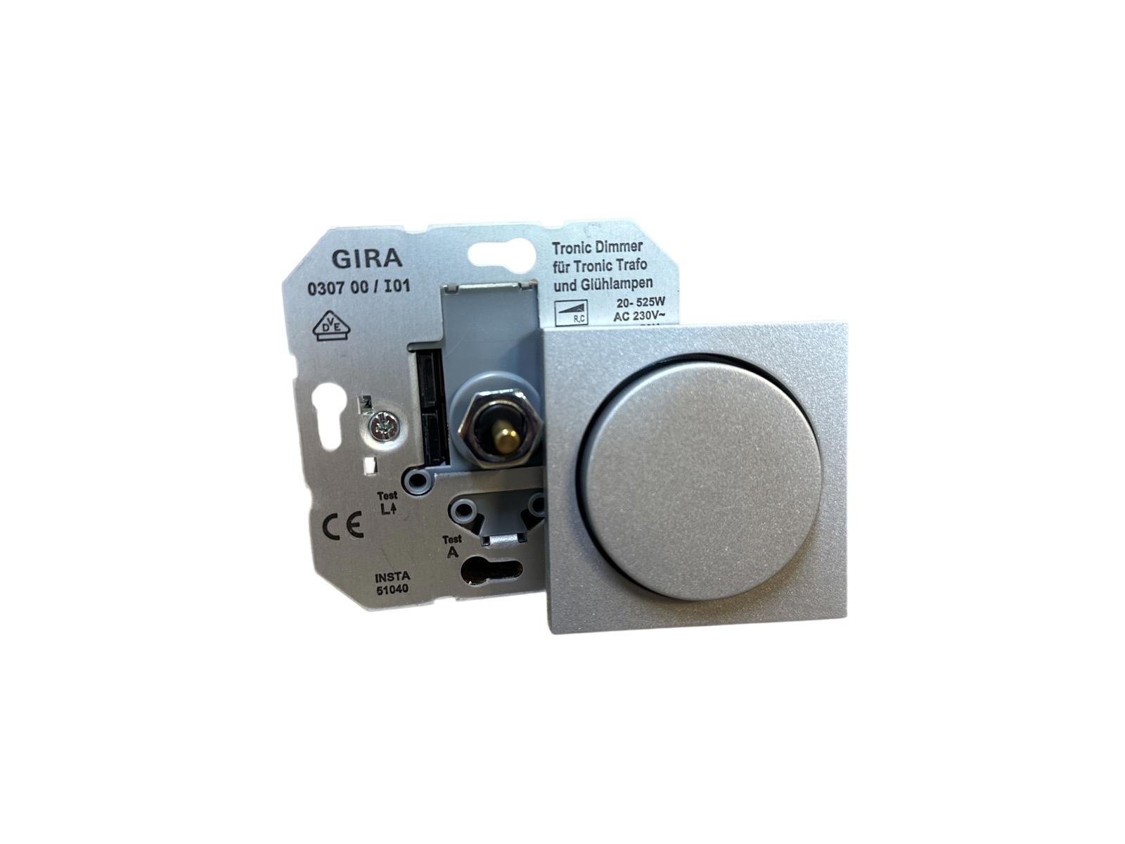 10 ST. GLÖDLAMPSDIMMER MED TRYCKBRYTARE GIRA, SYSTEM 55, TRONIC ALUMINIUM, 20-520W