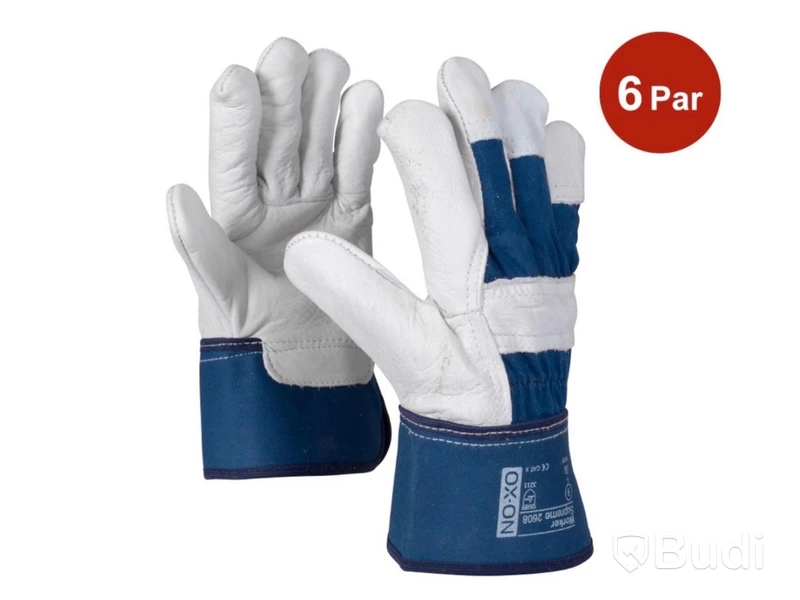 (NEW) 2 PCS. OX-ON WORKER SUPREME 2608 LEATHER GLOVES WHITE-BLUE SIZE 10 6 PAIRS