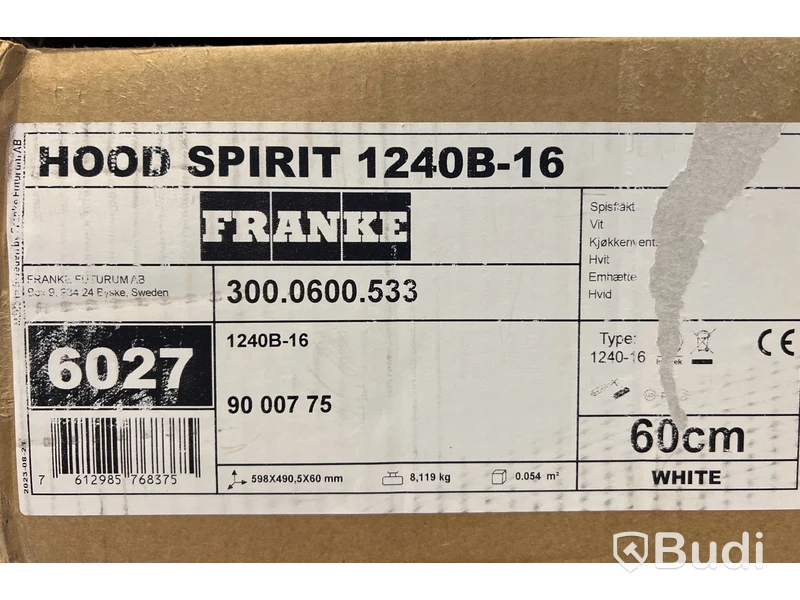 Spisfläkt Franke, Hood Spirit 1240B-16, vit.