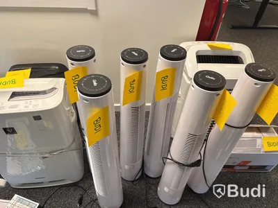 Diverse ventilationsprodukter, lamineringsmaskin, tangentbord och skrivare