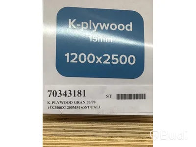 55 st. Konstruktionsplywood, K-plywood Gran 20/70, 15X2500X1200MM, 70343181