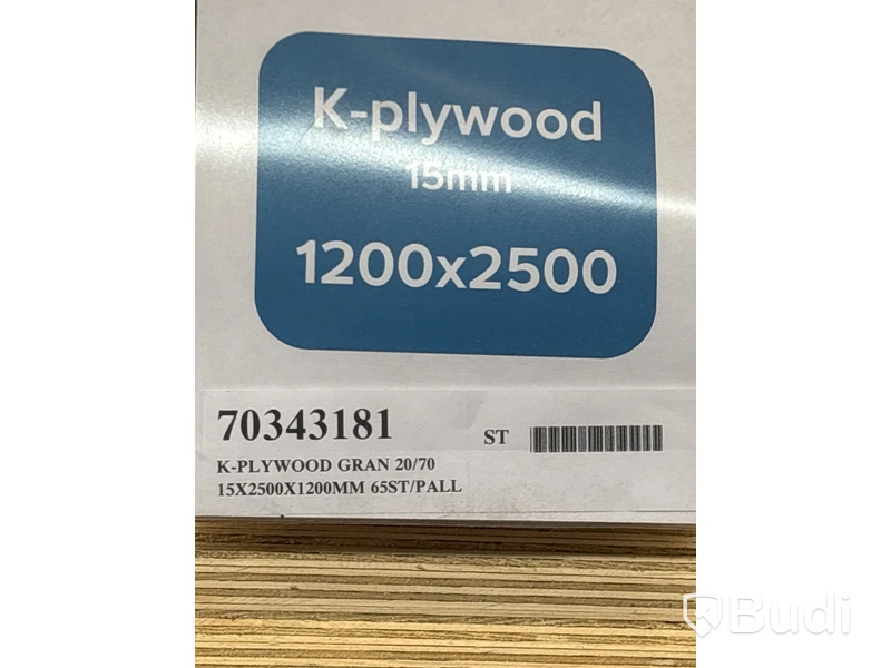 55 st. Konstruktionsplywood, K-plywood Gran 20/70, 15X2500X1200MM, 70343181
