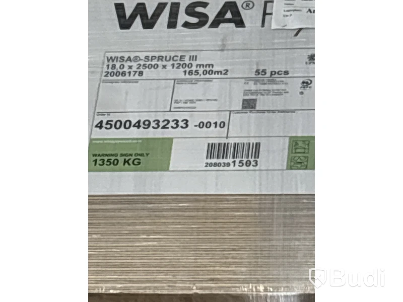55 st. Konstruktionsplywood, Wisa-Spruce 20/70, 18X2500X1200 MM, 555723