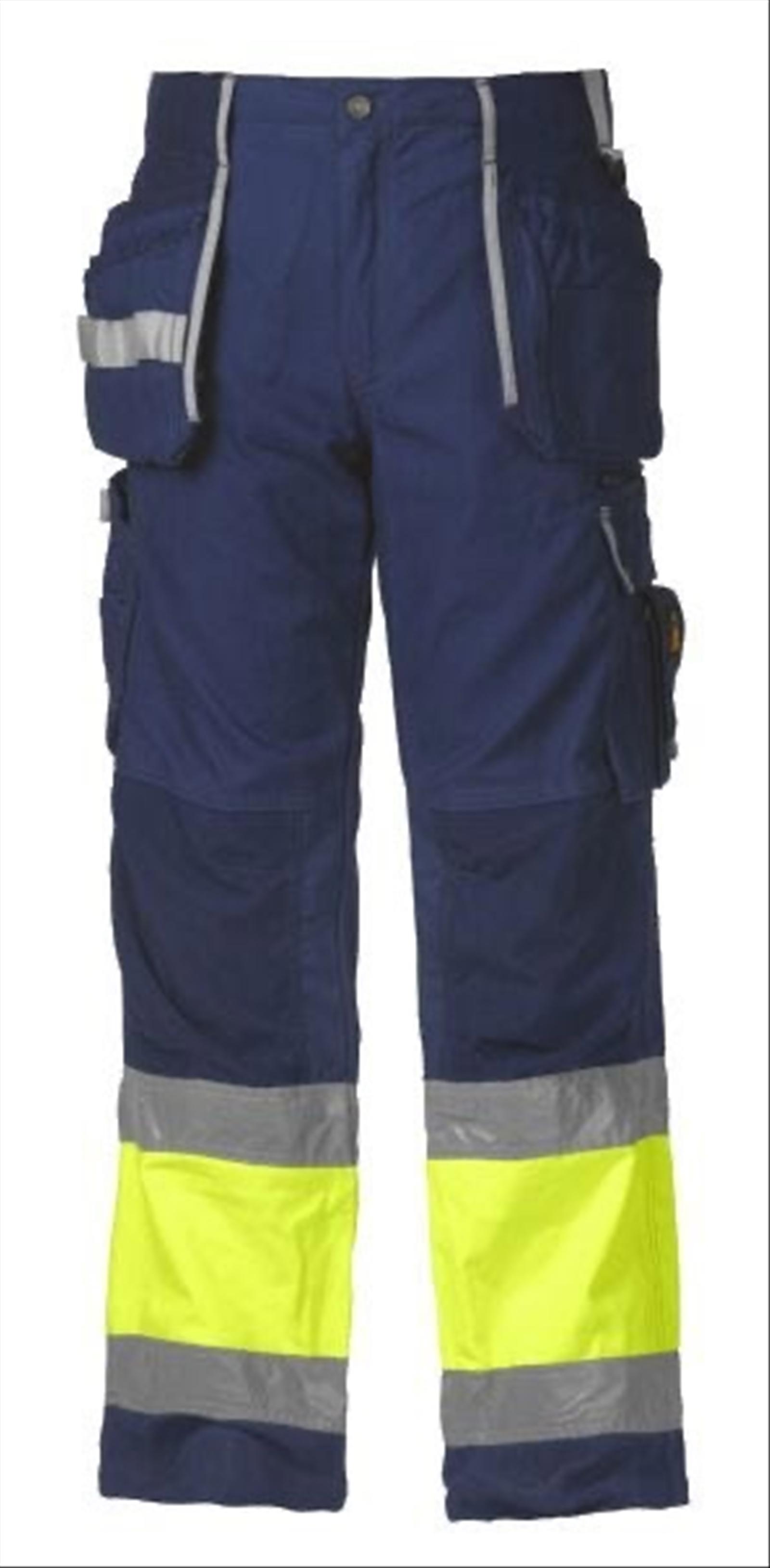 4 st. HANTVERKARBYXA BJÖRNKLÄDER, JUBILEUM VARSEL KLASS 1 MARIN/GUL, OLIKA STORLEKAR