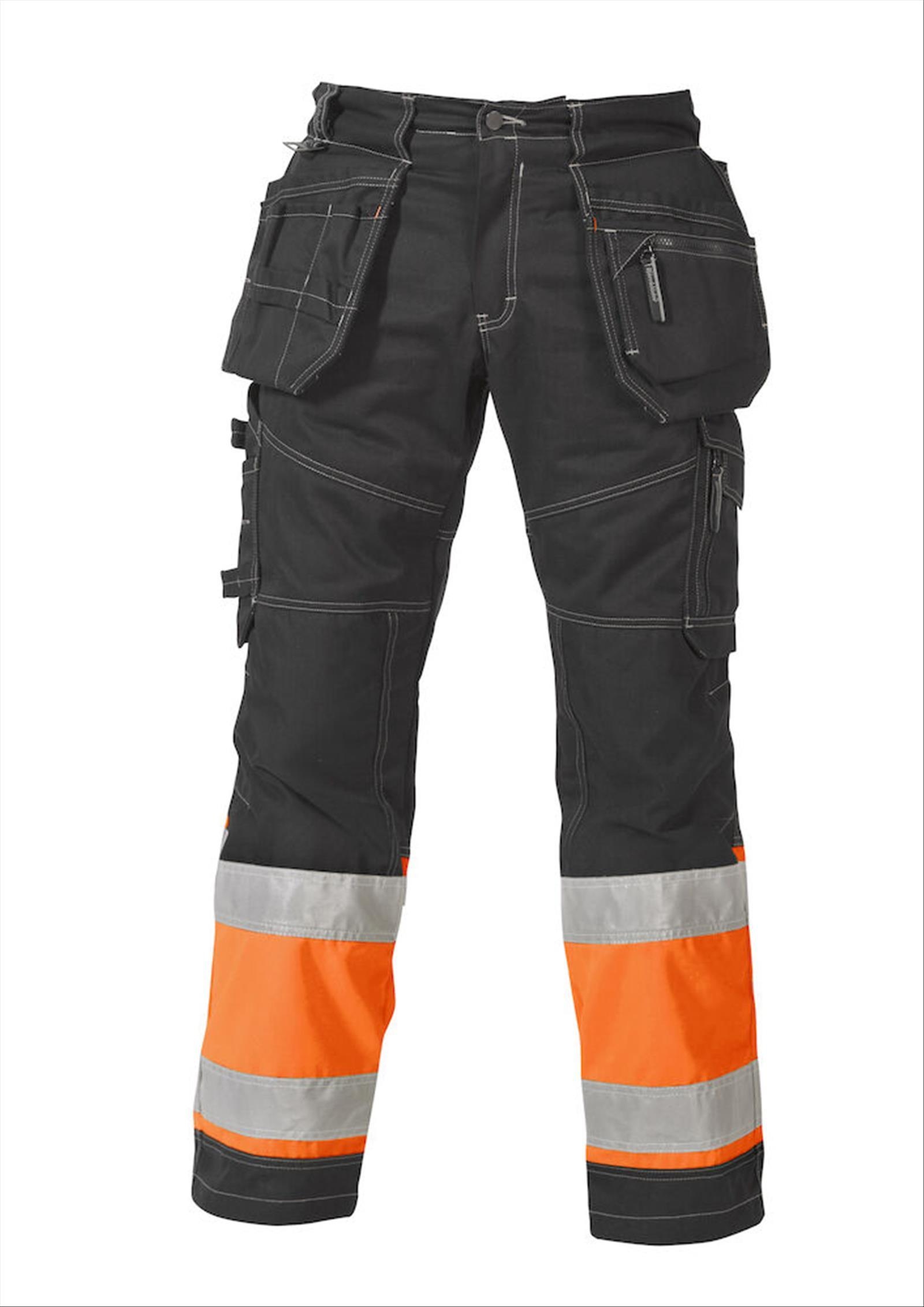 5 st. HANTVERKARBYXA BJÖRNKLÄDER, VARSEL KLASS 1 P\/B SVART\/ORANGE STL. C148