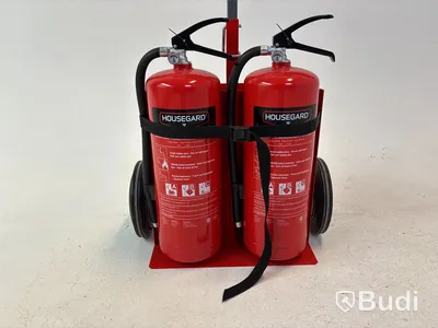 2 st. Brandsläckare på vagn inkl. Brandfilt och brandhandskar