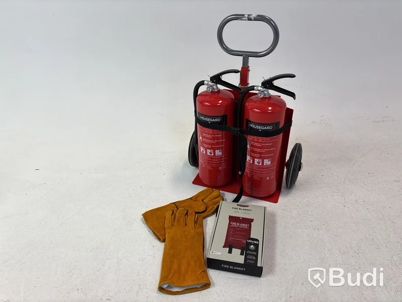 2 st. Brandsläckare på vagn inkl. Brandfilt och brandhandskar