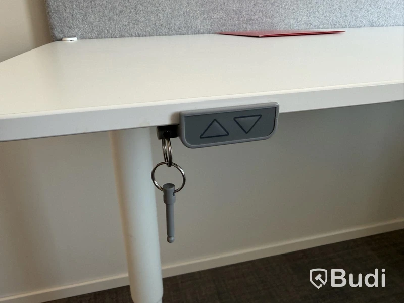 IKEA height-adjustable desk, 160 x 80 cm, with sound-absorbing screen
