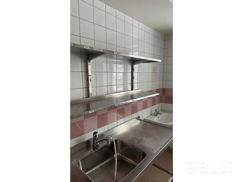 Rostfri bänk med hyllor, 180 cm