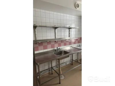Rostfri bänk med hyllor, 180 cm