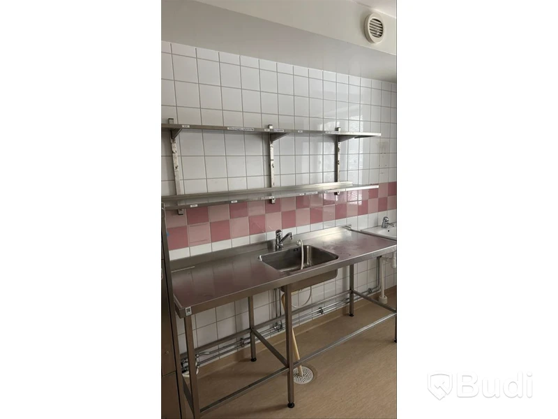 Rostfri bänk med hyllor, 180 cm