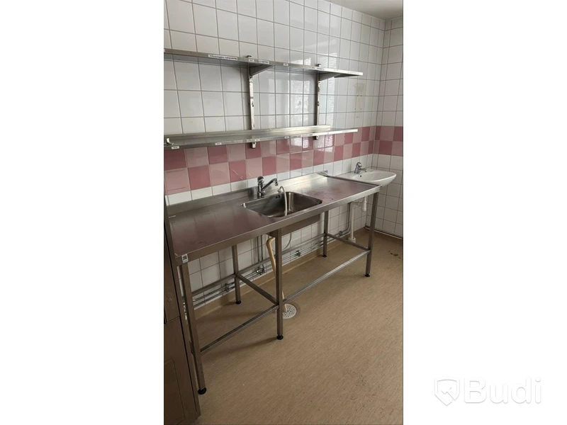 Rostfri bänk med hyllor, 180 cm