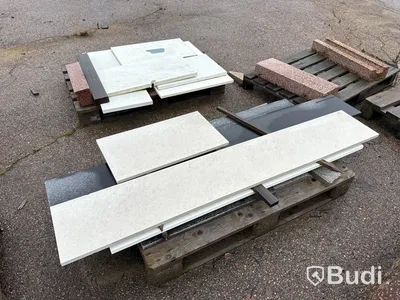 Stort parti marksten, skiffer, gatsten, gravstensmaterial etc.