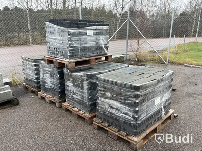 Stort parti marksten, skiffer, gatsten, gravstensmaterial etc.