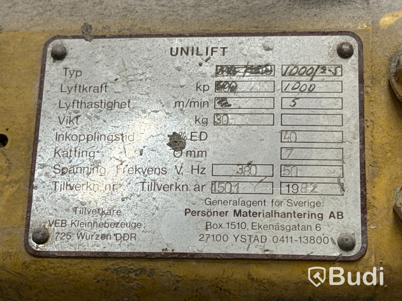 Pelarsvängkran med kättingtelfer Unilift | 1000 kg