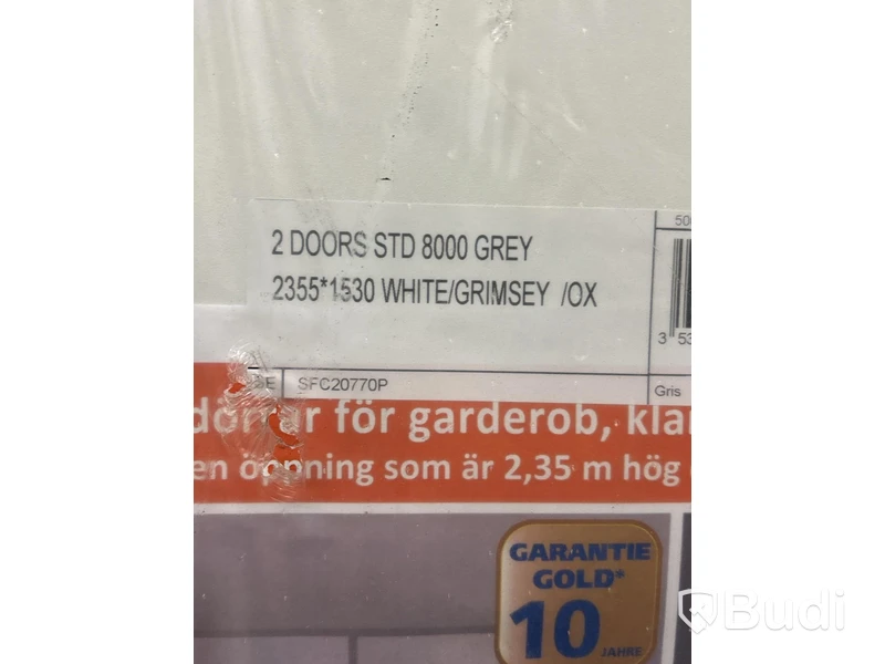 SKJUTDÖRR 1530X2355MM VIT/LJUSGRÅ 2-PACK