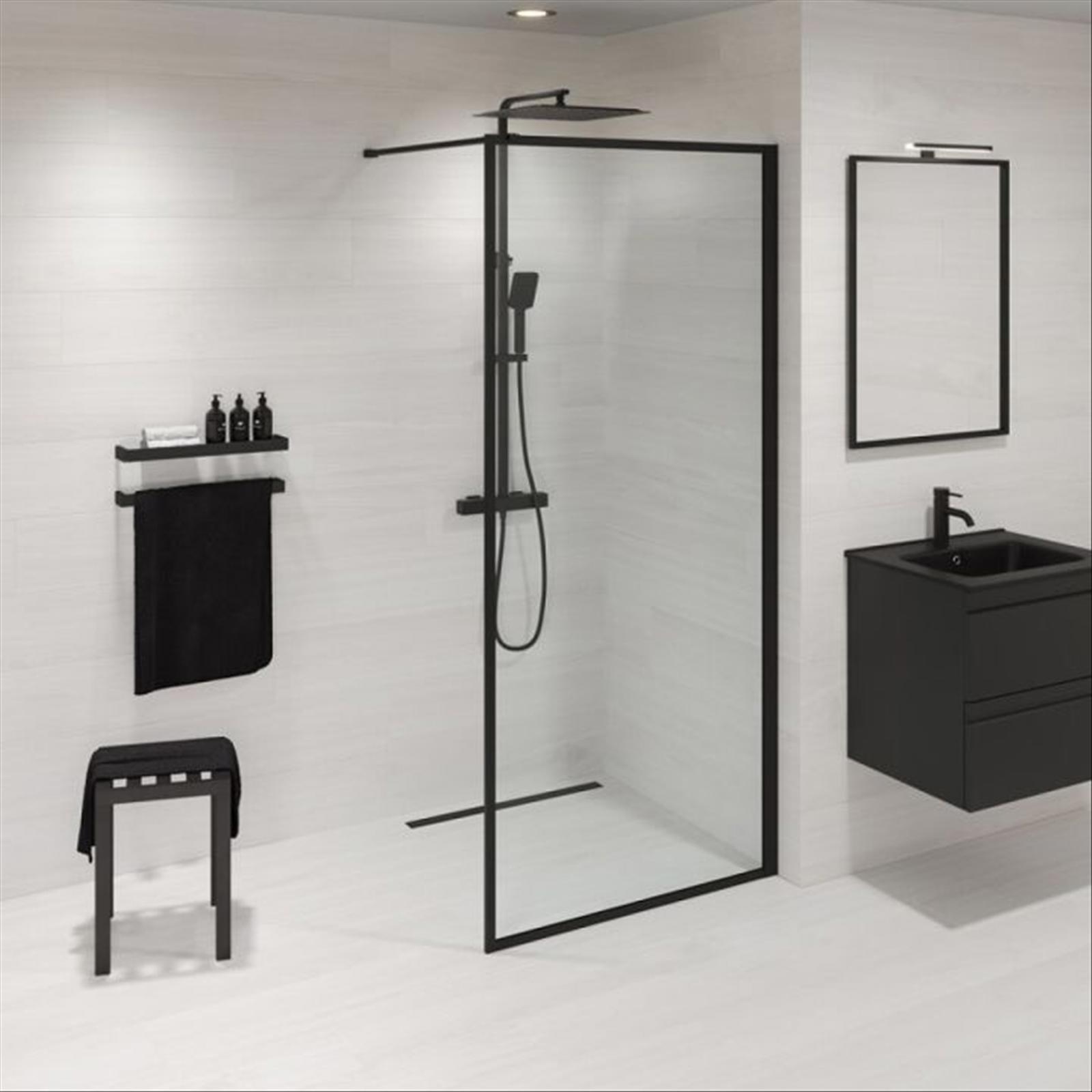 DUSCHVÄGG CAMARGUE FRAME RAK SVART 90CM