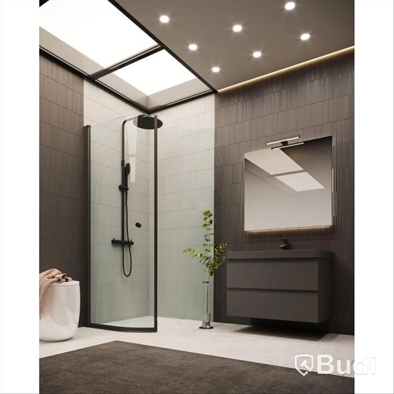 (NEW) ARROW DOOR SHOWER DOOR, 90 CM, ROUNDED, CLEAR GLASS, BLACK