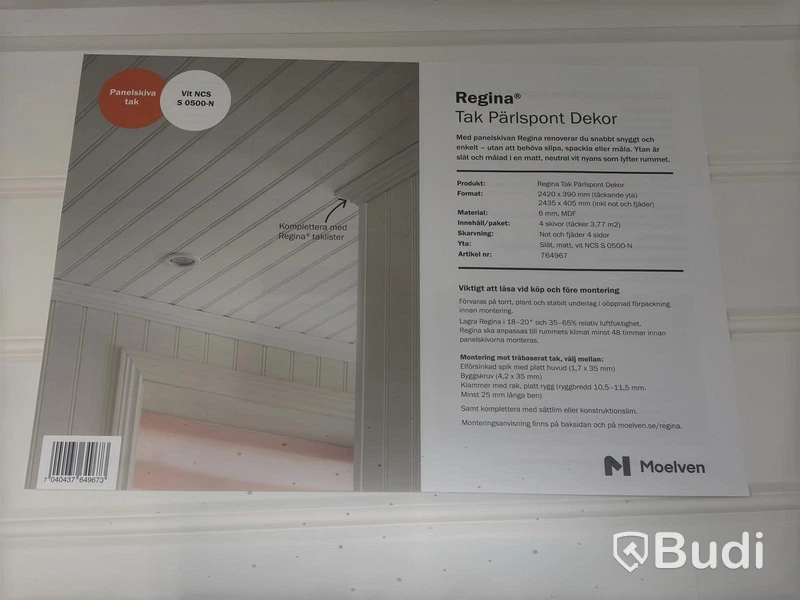 (NEW) 36 pcs. MOELVEN REGINA WHITE BEADBOARD CEILING PANELS, 33.93 m²