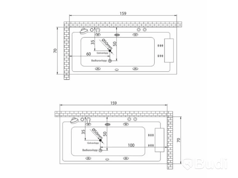 (NEW) Wellino Rectangle whirlpool bathtub