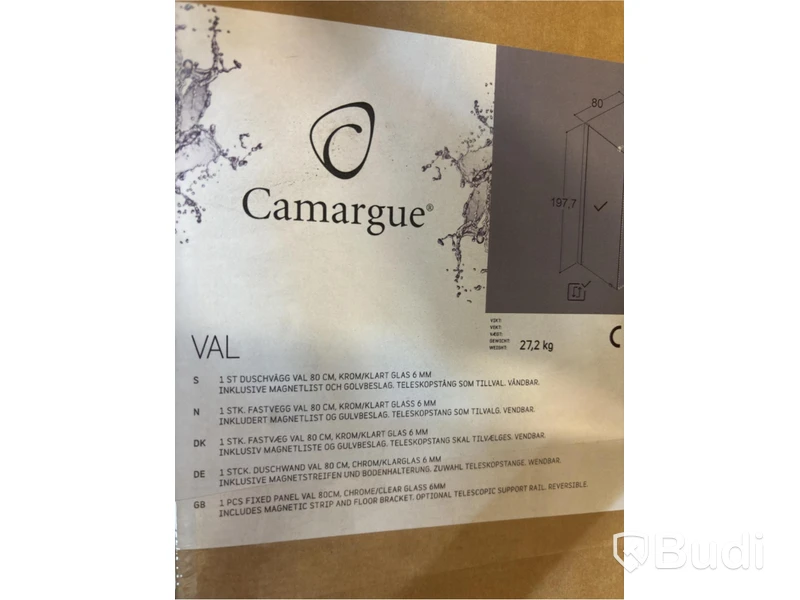 (NEW) Camargue Val shower wall, 80 cm, chrome/clear 6 mm glass