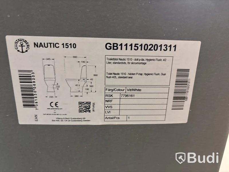 TOALETT GUSTAVSBERG NAUTIC 1510 DOLT P-LÅS HYGIENIC FLUSH