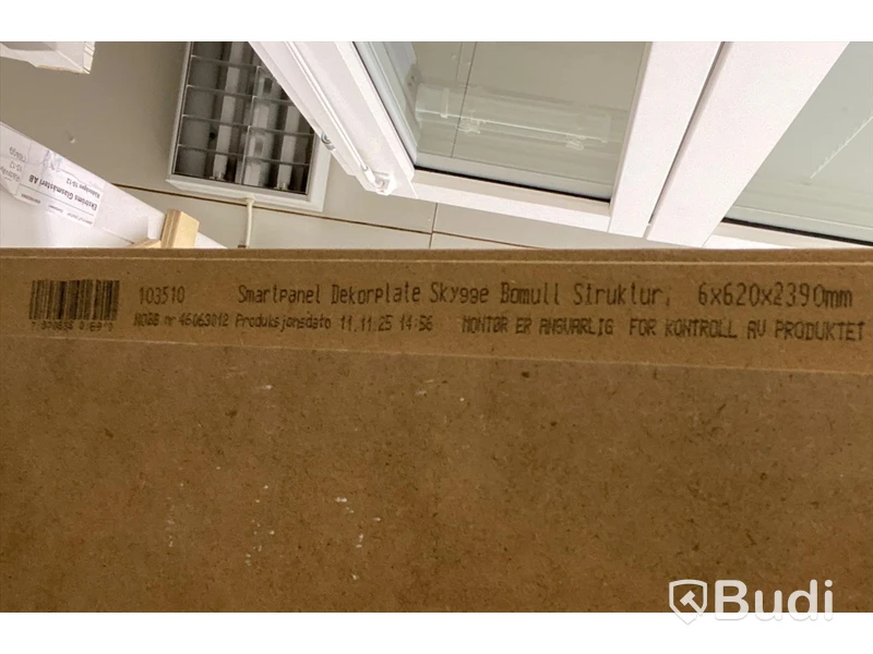 ca 43 kvm VÄGGPANEL SMARTPANEL BOMULL SKYGGE VIT 6X620X2390 MM